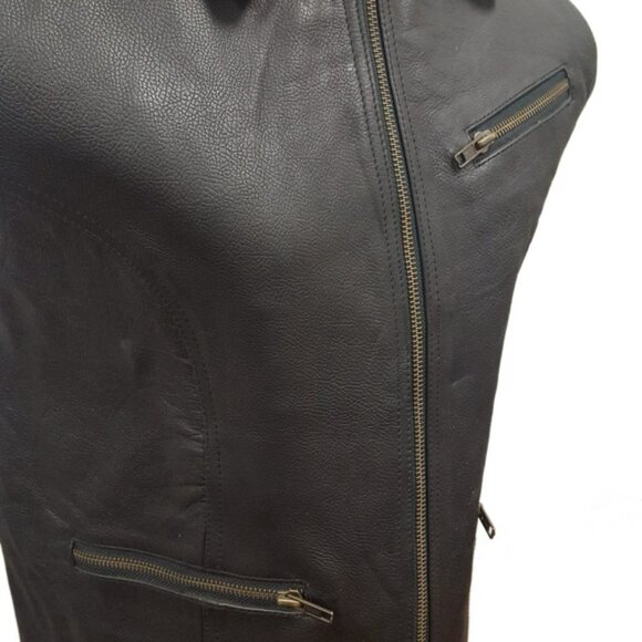 Women’s Plain Cowhide Leather Zipper Vest - Picture 2 of 3